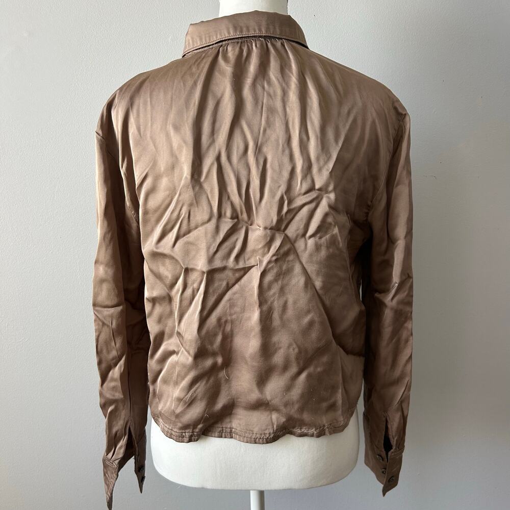 Pilcro Tan Camel Satin Button Up Blouse Top Career Wear Business Casual Size S - Picture 5 of 9